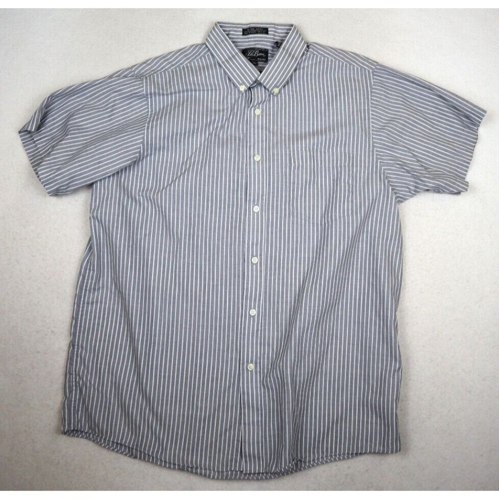LE BEAU - MEN'S GRAY STRIPED SHORT SLEEVE FITTED DRESS SHIRT - SIZE XL